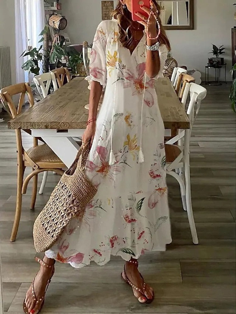 Robe Longue d'Été À Imprimé Floral