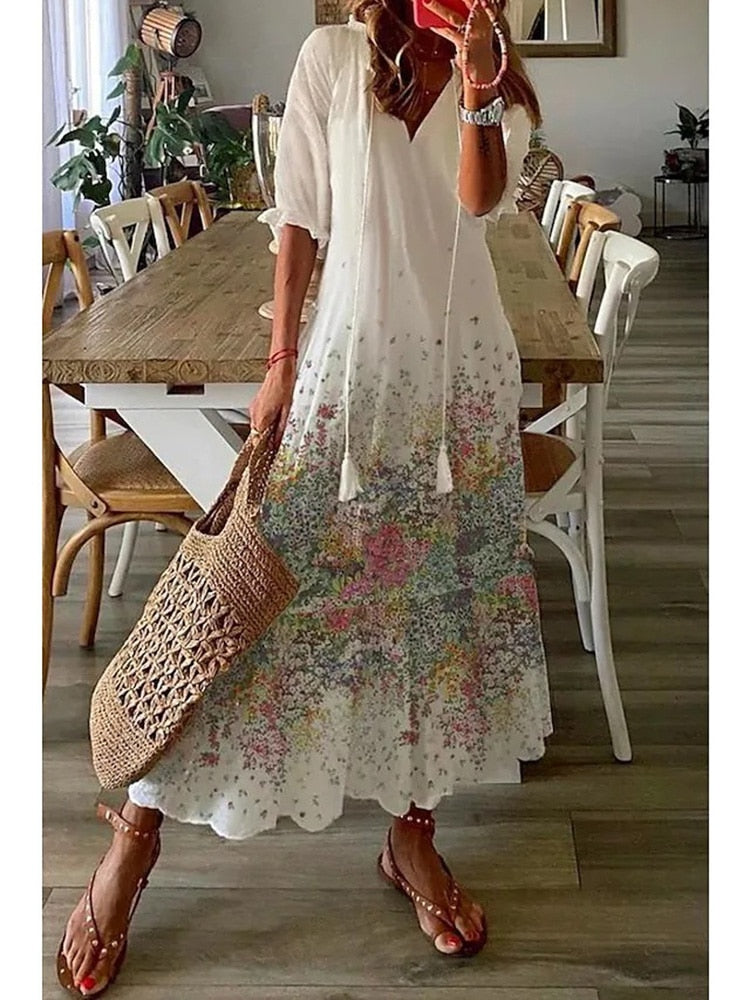 Robe Longue d'Été À Imprimé Floral