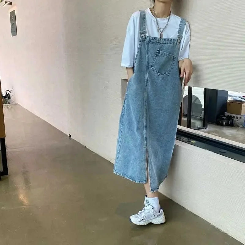 Robe Salopette en Jean Longue avec Poche Avant