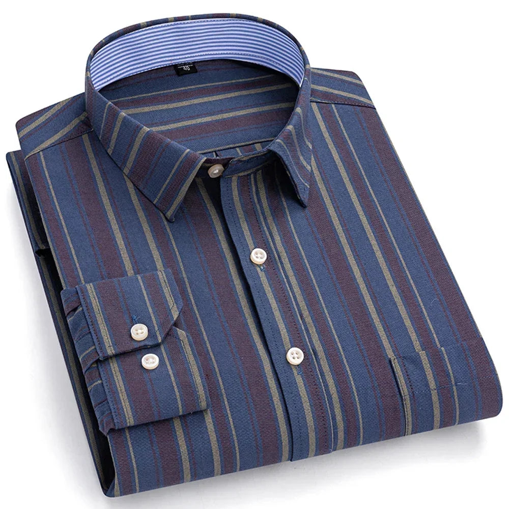 Chemise Décontractée à Carreaux/Rayures en Coton pour Hommes