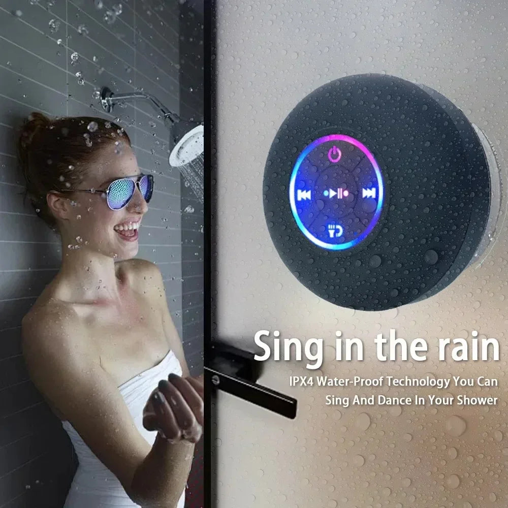 Enceinte Bluetooth Étanche IPX4 avec Lumières LED – Haut-Parleur Portable à Ventouse pour Douche et Outdoor