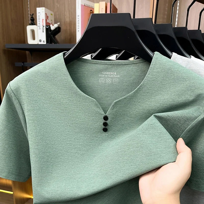 T-Shirt Henley Homme à Manches Courtes & Col V à 3 Boutons - Respirant, Confortable & Style Décontracté