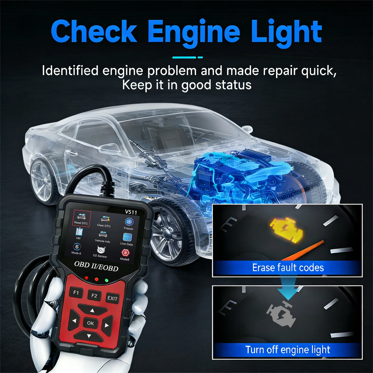 Outil Diagnostic Auto OBD2 V511 – Lecteur de Codes Moteur, Testeur de Batterie & Données en Temps Réel