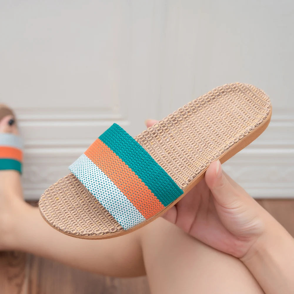 Pantoufles d'intérieur confortables et légères en lin pour femmes