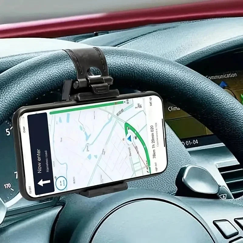 Support Téléphone Universel pour Volant de Voiture – Pince Télescopique Réglable – Maintien Smartphone & GPS