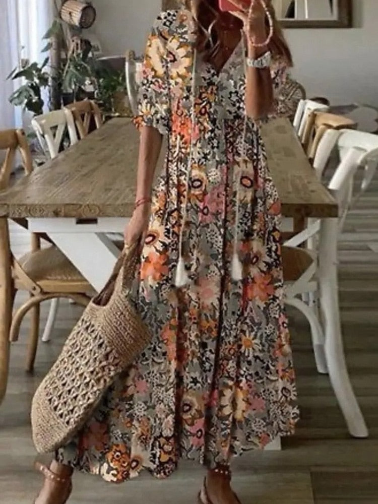 Robe Longue d'Été À Imprimé Floral