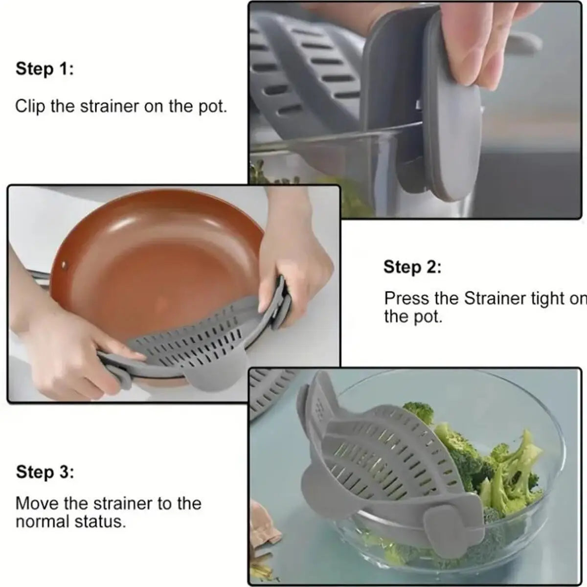 Passoire à pâtes en silicone anti-déversement, clip universel