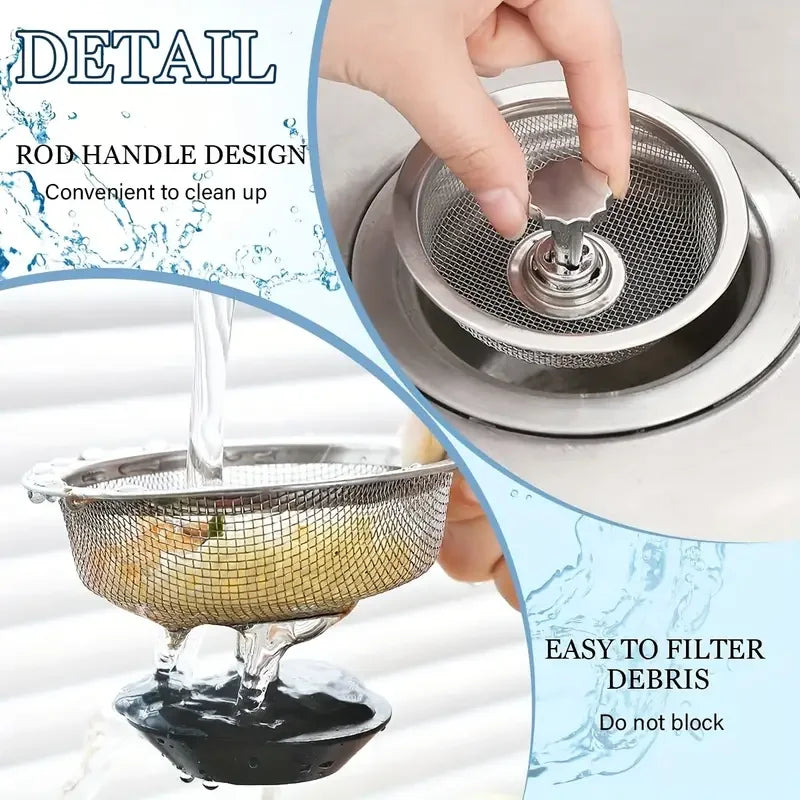 Filtres d’Évier de Cuisine en Acier Inoxydable – Panier Attrape-Déchets avec Bouchon Amovible – 2 ACHETÉS = 1 OFFERT