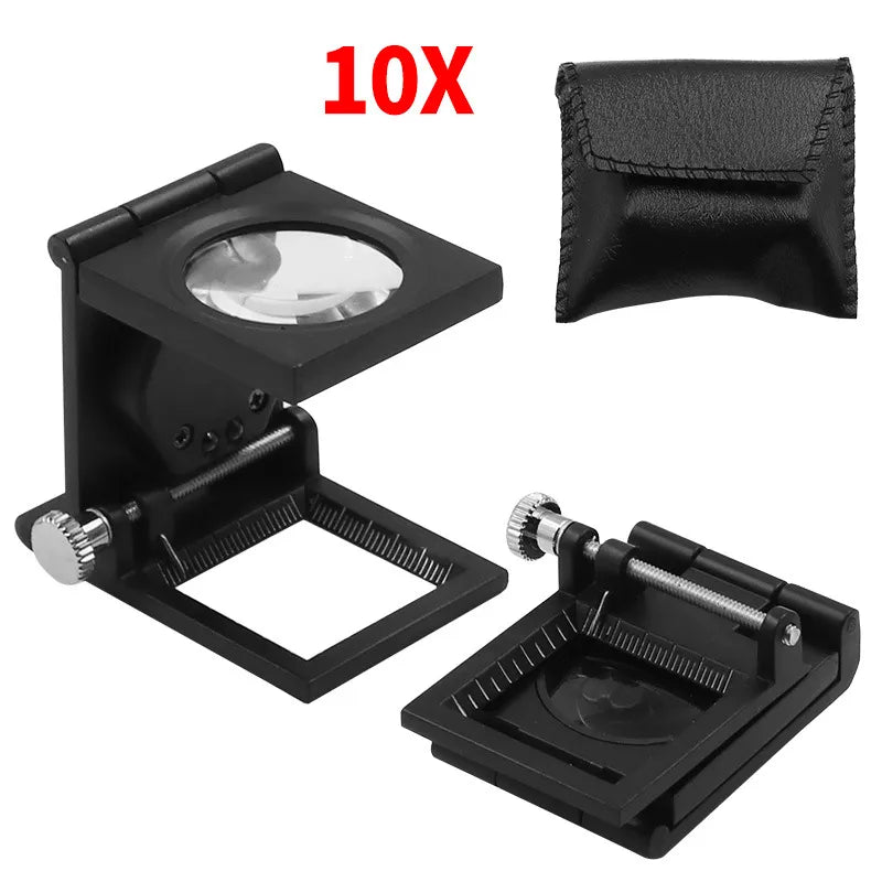 Loupe pliable Grossissement x10 avec règle et LED - Étuit
