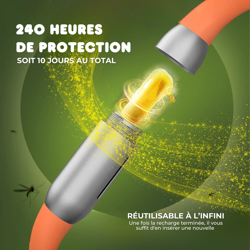 Bracelet Répulsif Anti-Moustiques Réutilisable - 240h de Protection
