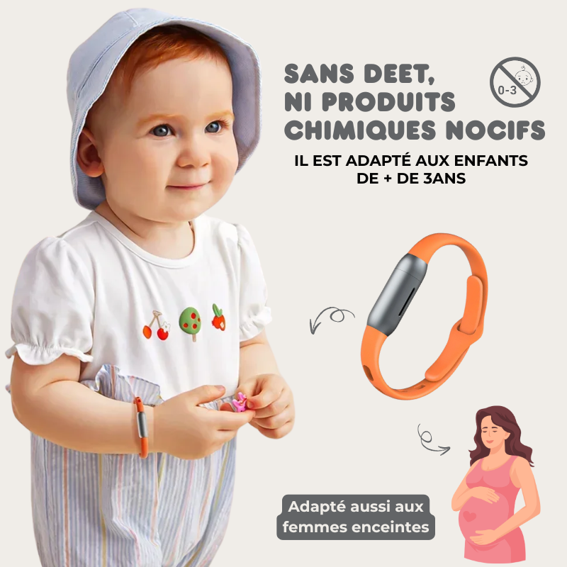 Bracelet Répulsif Anti-Moustiques Réutilisable - 240h de Protection