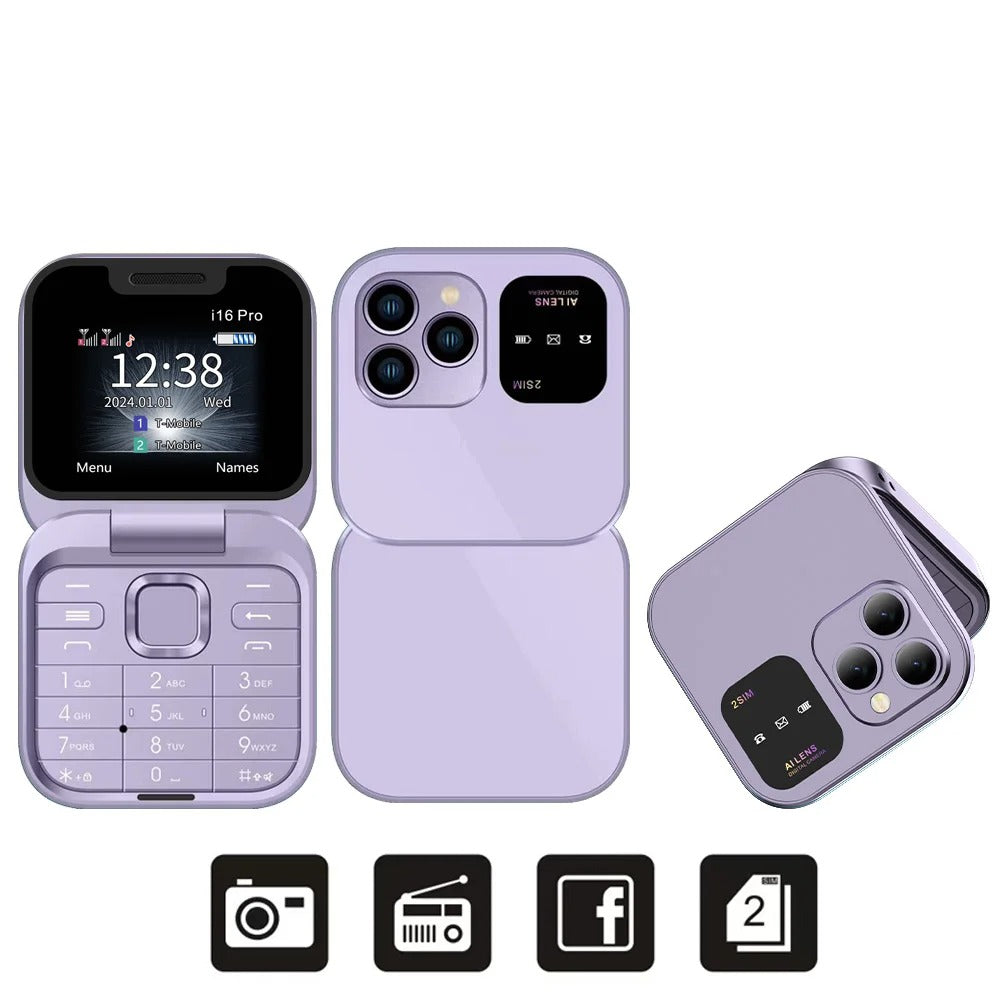 Mini Téléphone Portable Pliable Servo i16 Pro - Dual Sim & Raccourcis Appels