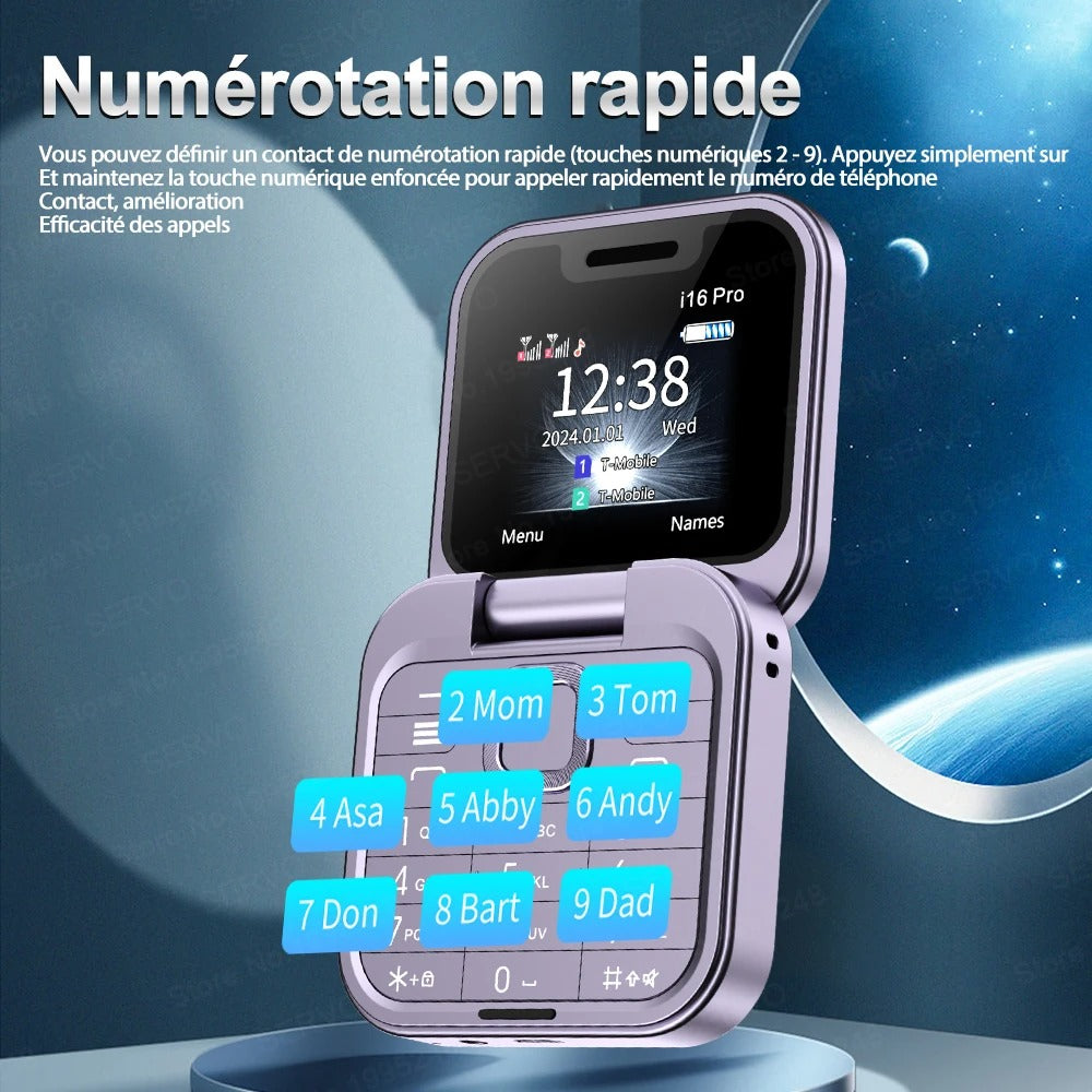 Mini Téléphone Portable Pliable Servo i16 Pro - Dual Sim & Raccourcis Appels