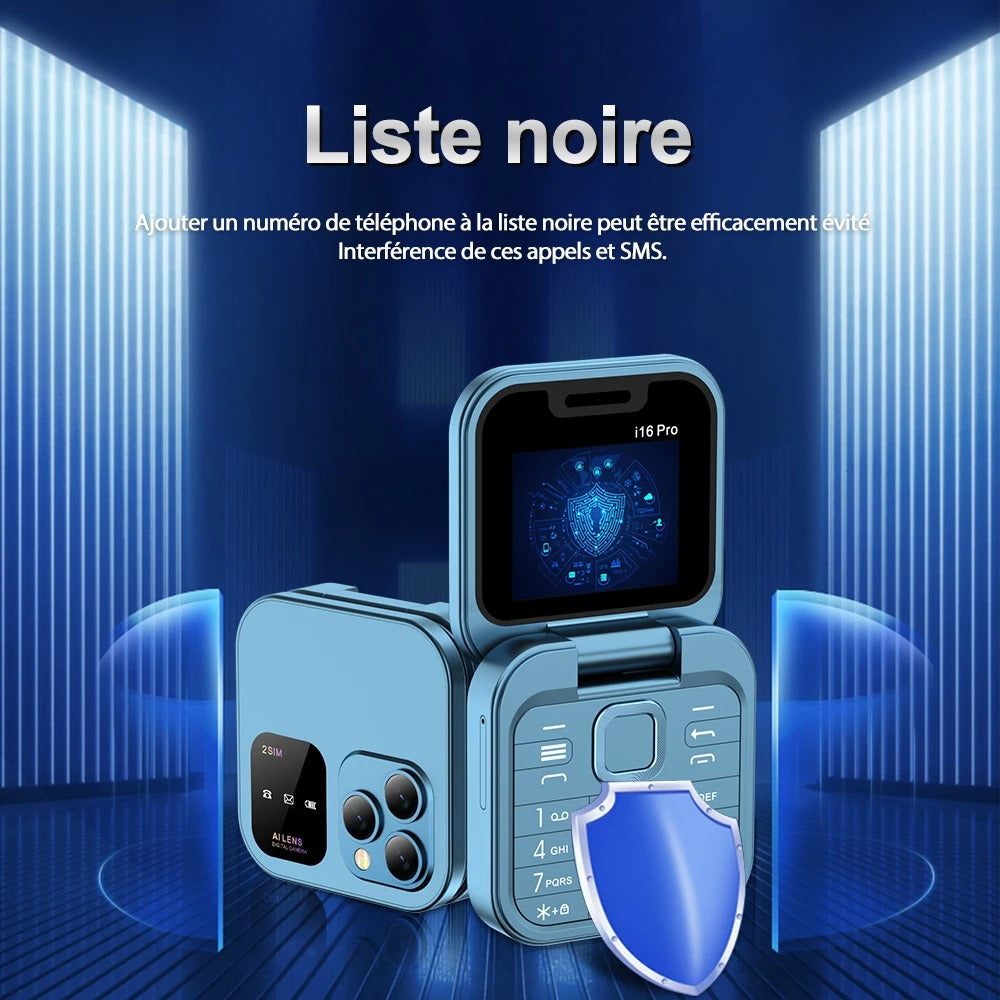 Mini Téléphone Portable Pliable Servo i16 Pro - Dual Sim & Raccourcis Appels