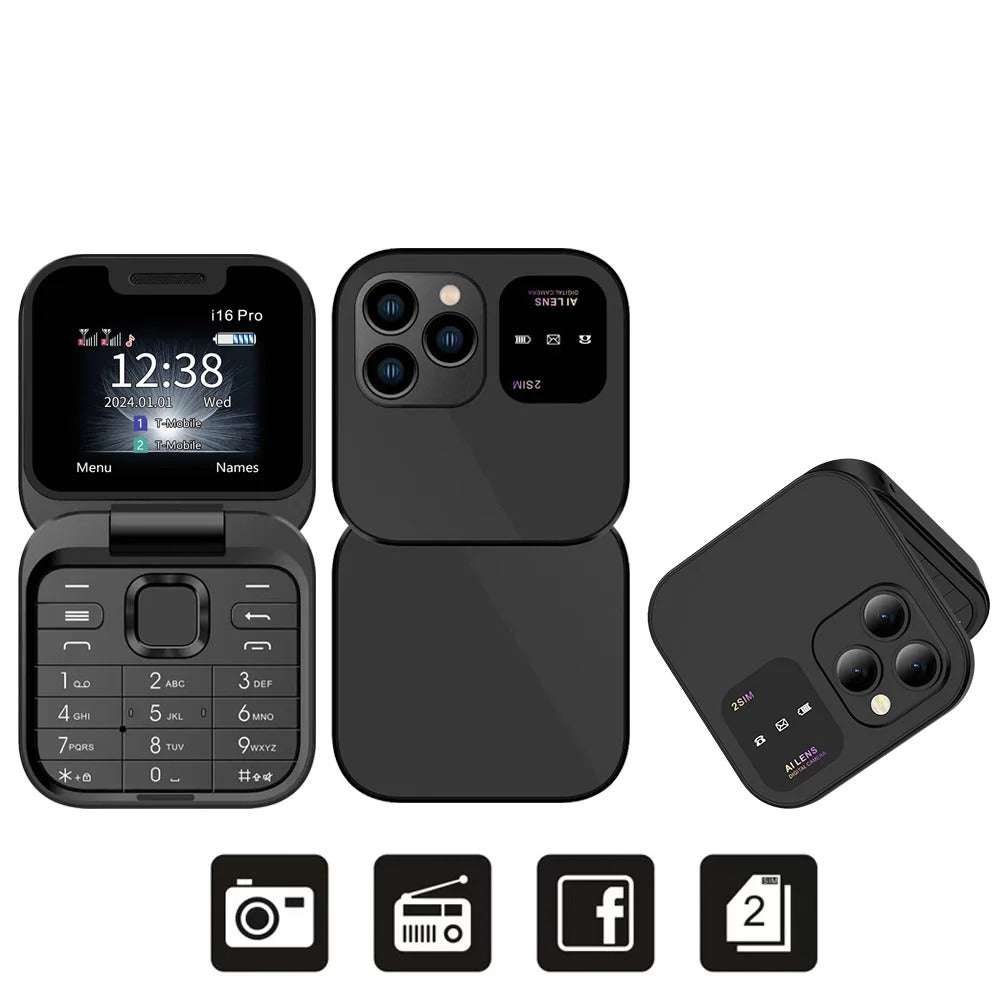 Mini Téléphone Portable Pliable Servo i16 Pro - Dual Sim & Raccourcis Appels