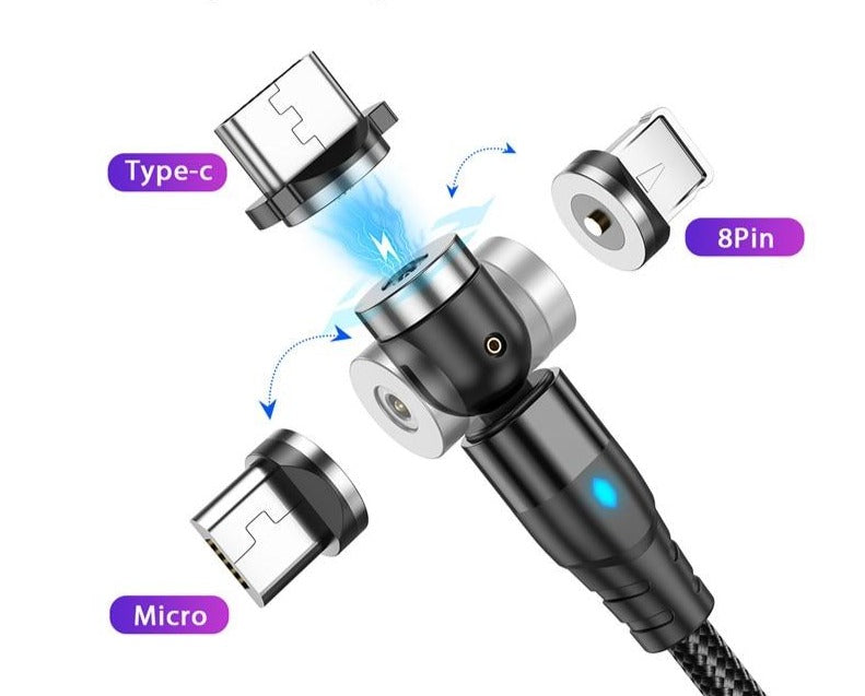 NOUVEAU - Câble Magnétique USB Rotatif (type C, micro, iPhone)