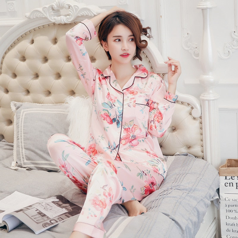 NOUVEAU - Ensemble Pyjama en Satin à Motifs