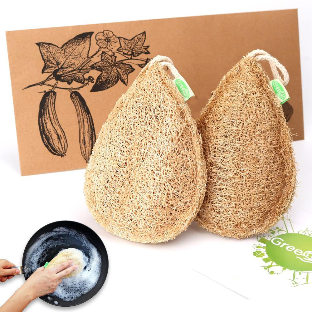 Lot de 2 éponges de cuisine écologiques en fibre naturelle de loofah