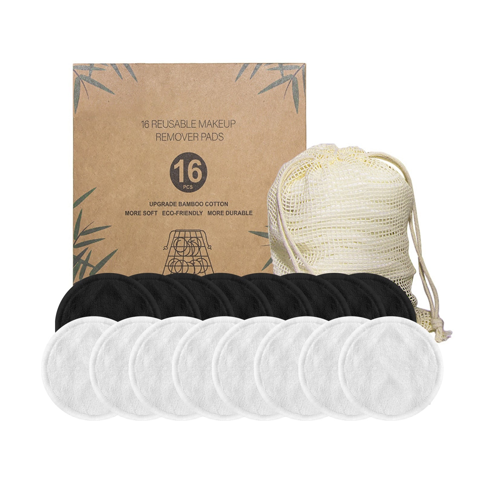 NOUVEAU - Lot de 16 Pads Démaquillants Réutilisables en Fibre de Bambou