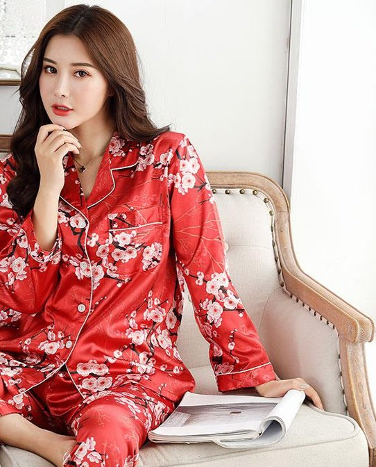 NOUVEAU - Ensemble Pyjama en Satin à Motifs