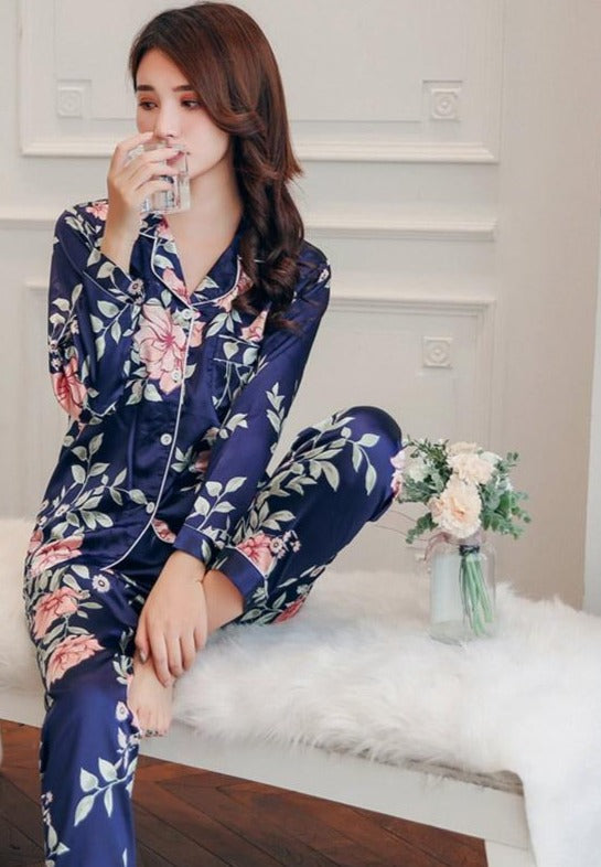NOUVEAU - Ensemble Pyjama en Satin à Motifs