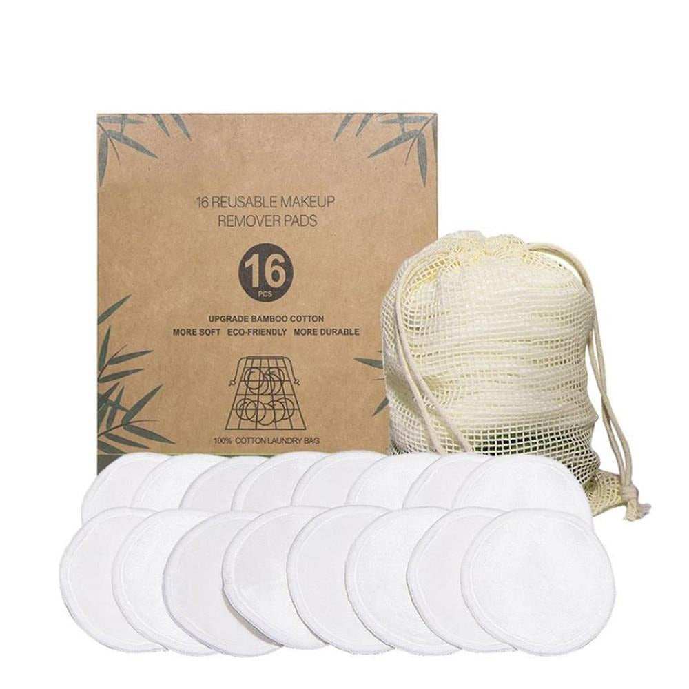 NOUVEAU - Lot de 16 Pads Démaquillants Réutilisables en Fibre de Bambou