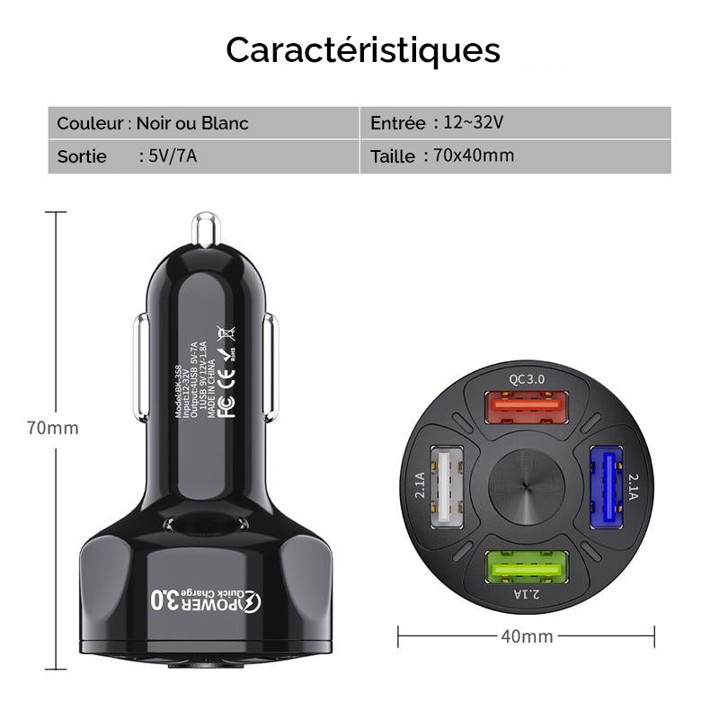 TOP VENTES - Chargeur rapide pour prise allume cigare 4 en 1