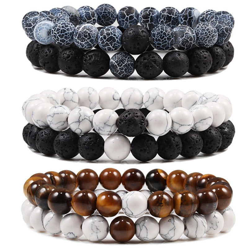 Lot de 2 Bracelets en Pierre de Lave