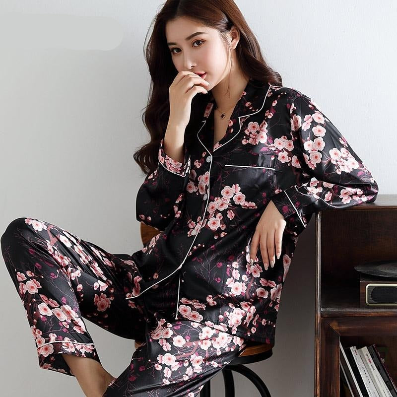 NOUVEAU - Ensemble Pyjama en Satin à Motifs
