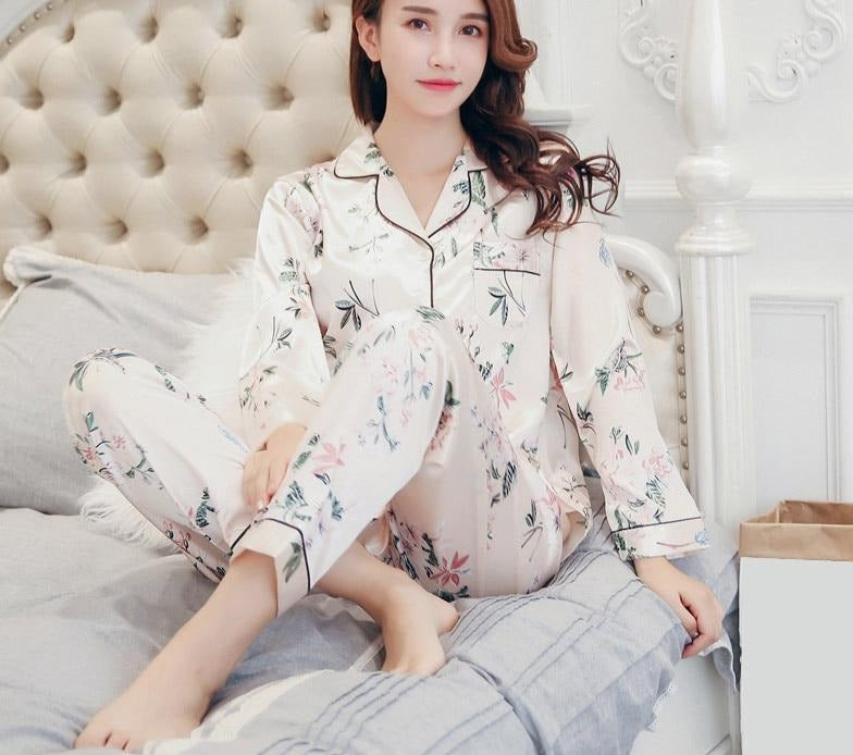 NOUVEAU - Ensemble Pyjama en Satin à Motifs