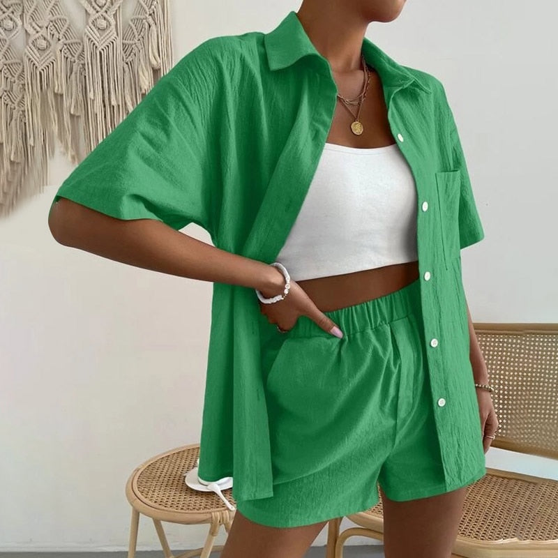 Ensemble frais short et chemise coton & lin