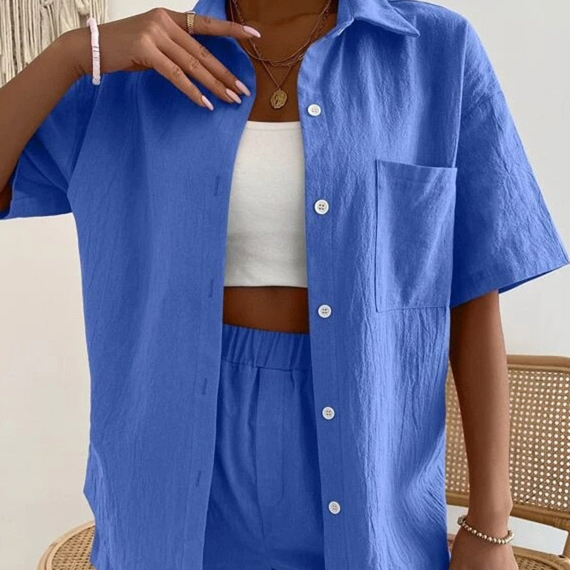 Ensemble frais short et chemise coton & lin