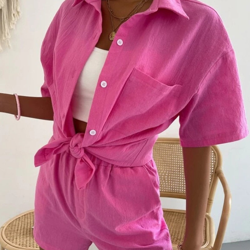Ensemble frais short et chemise coton & lin