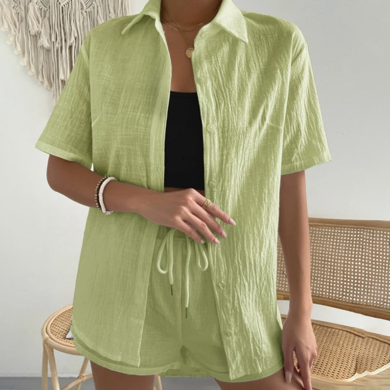 Ensemble frais short et chemise coton & lin