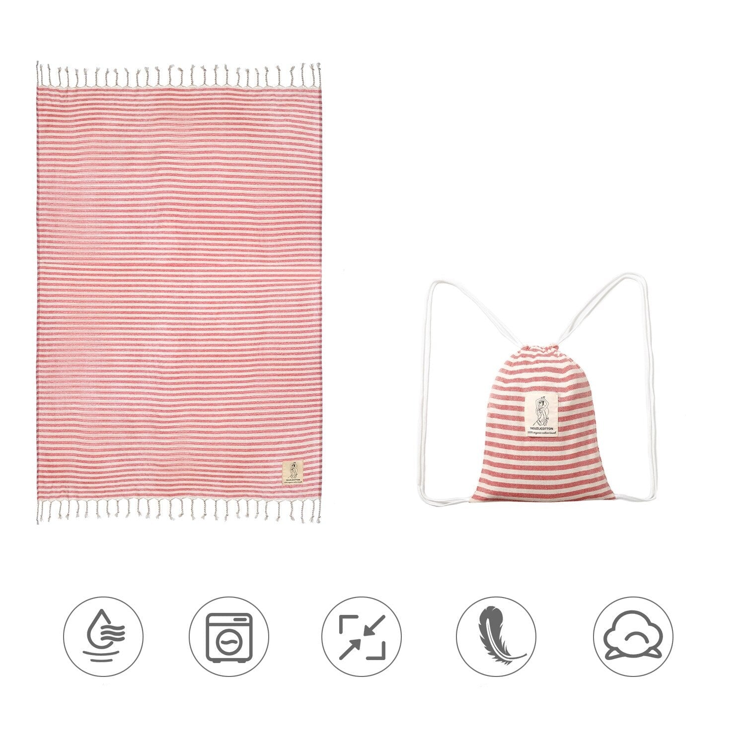 Serviette de plage 100% coton avec son sac à dos