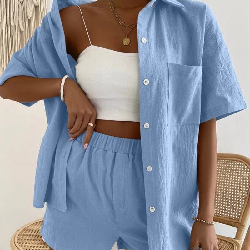 Ensemble frais short et chemise coton & lin