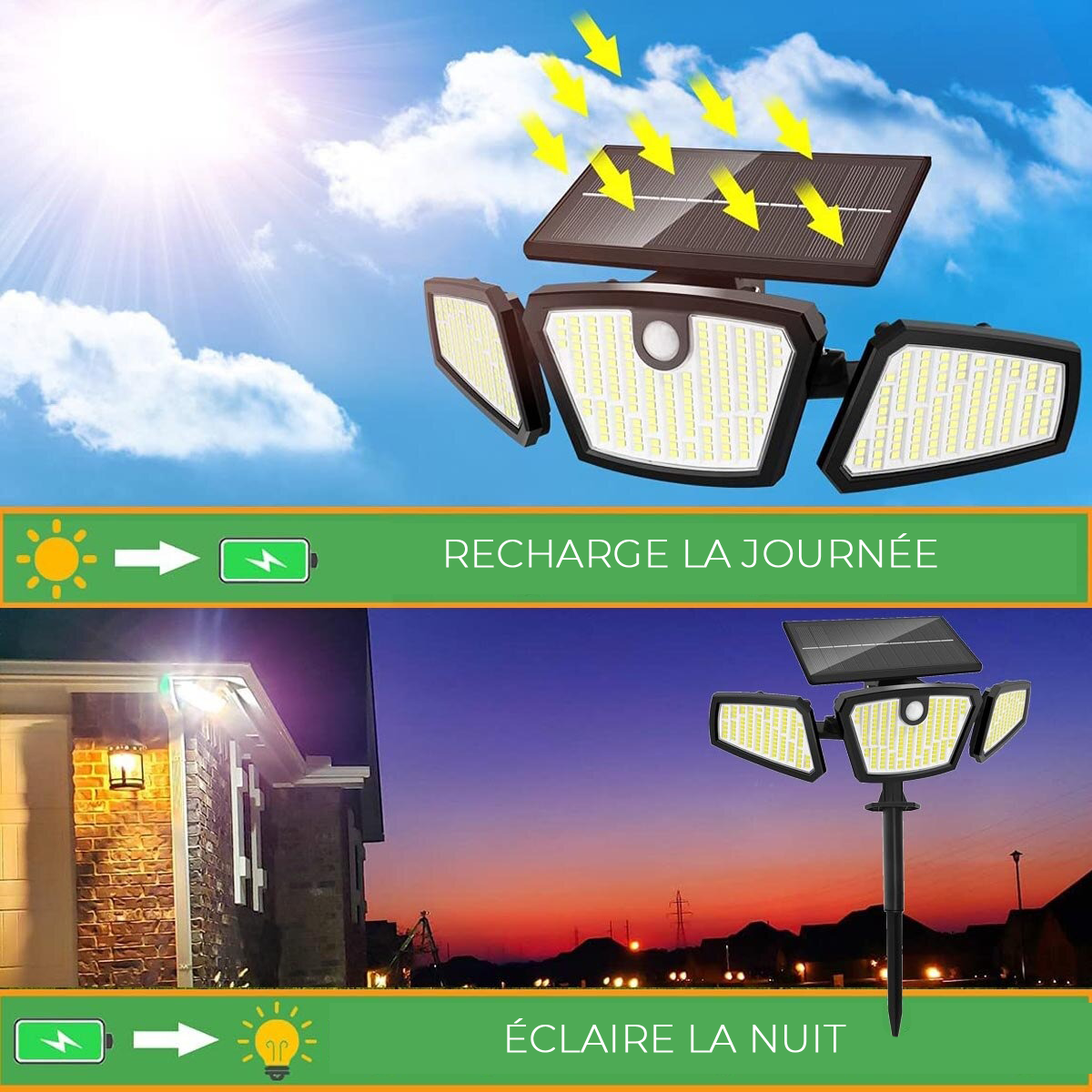 Lampe solaire de jardin 3 modes - Rotation 360°
