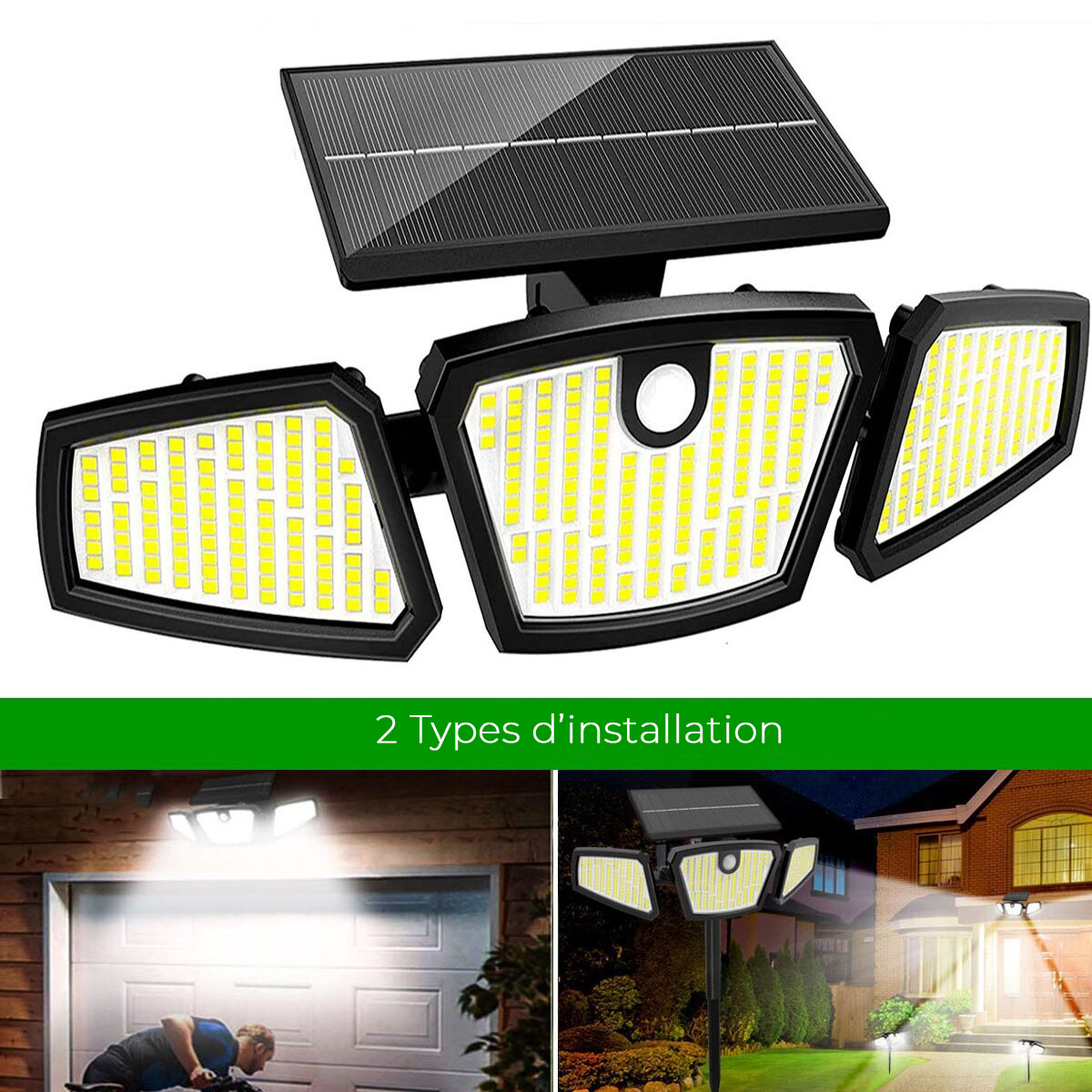 Lampe solaire de jardin 3 modes - Rotation 360°