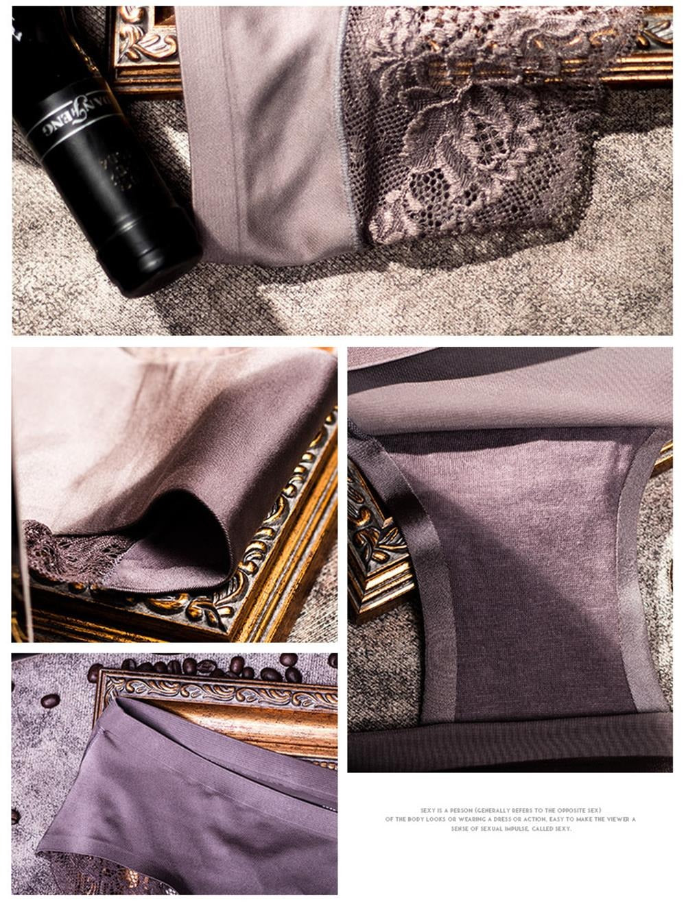 TOP VENTES - Lot de 3 Culottes en Dentelle en Fibre de Bambou