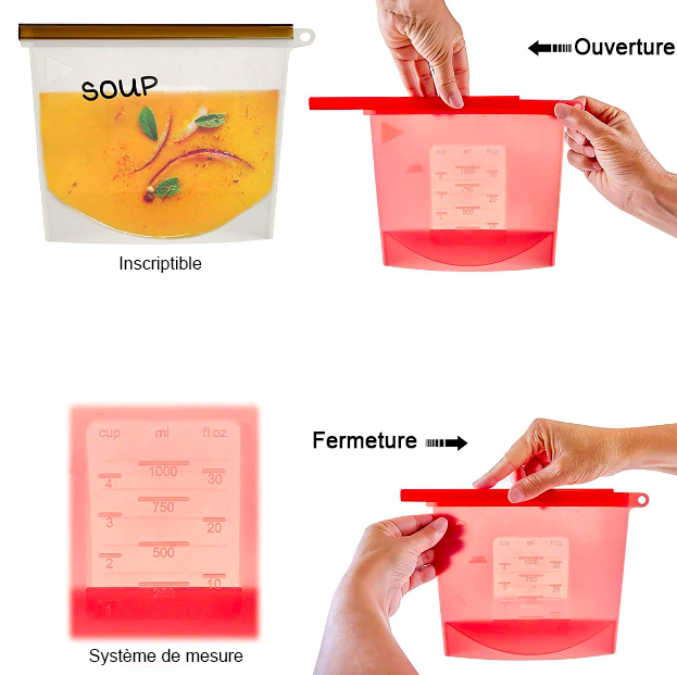 Sachet de Conservation Alimentaire Réutilisable (Lot de 4)