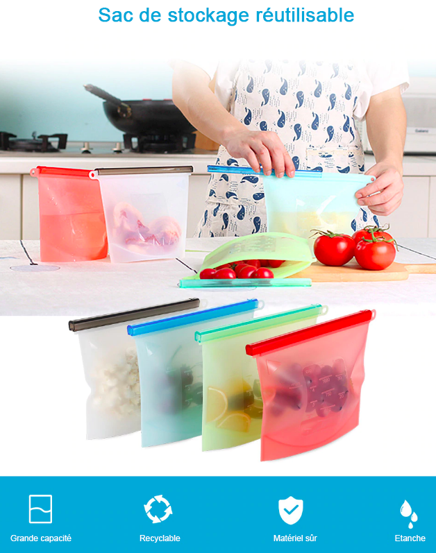 Sachet de Conservation Alimentaire Réutilisable (Lot de 4)