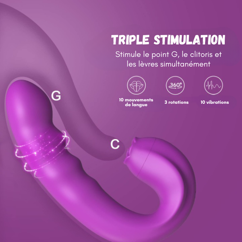 Vibromasseur point G à tête rotative et langue vibrante