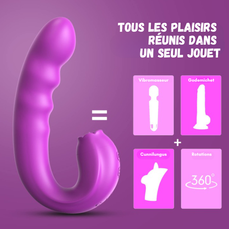Vibromasseur point G à tête rotative et langue vibrante