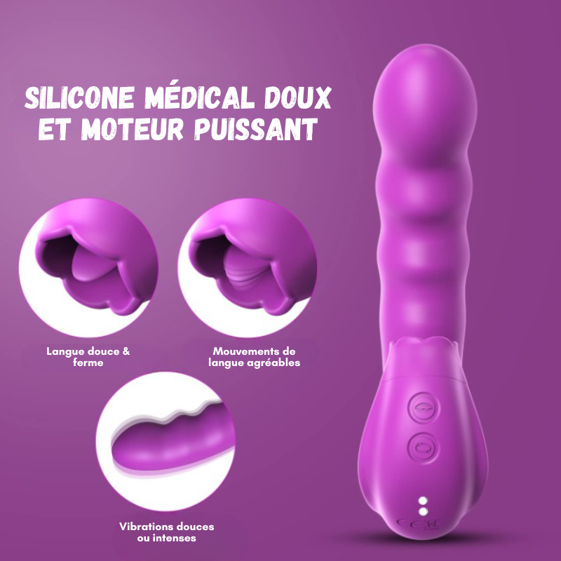 Vibromasseur point G à tête rotative et langue vibrante