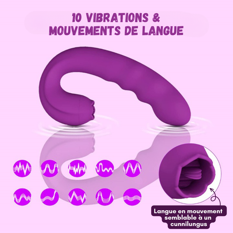 Vibromasseur point G à tête rotative et langue vibrante