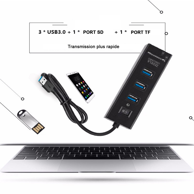 Multiprise USB avec lecteur de carte SD