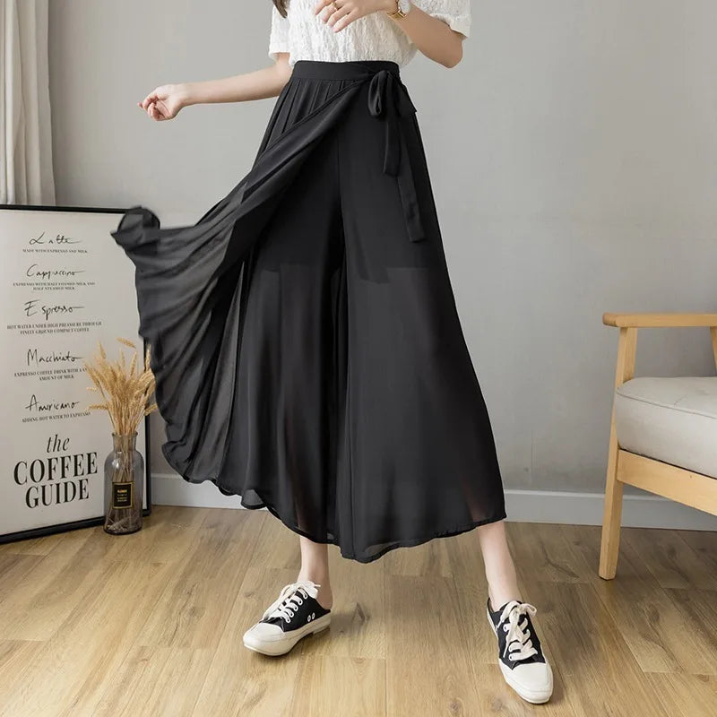 Pantalon Jupe Plissé en Mousseline de Soie Printemps - Femme