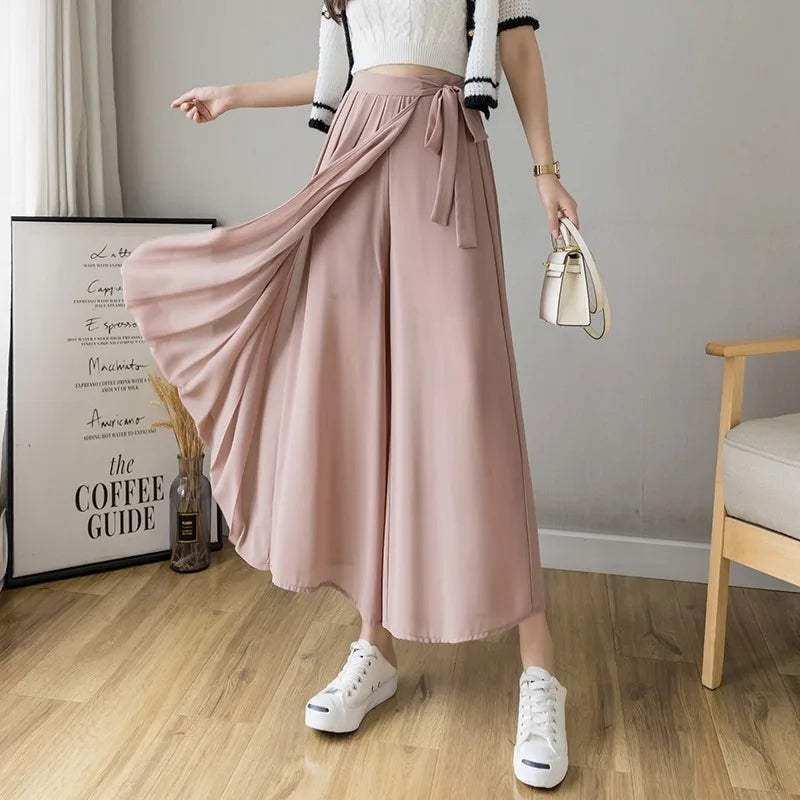Pantalon Jupe Plissé en Mousseline de Soie Printemps - Femme