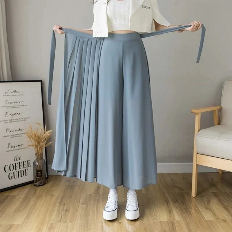 Pantalon Jupe Plissé en Mousseline de Soie Printemps - Femme