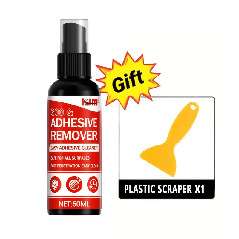 Spray Dissolvant de Colle Nettoyant Résidus d’Adhésifs & Autocollants + Raclette Incluse – 1 ACHETÉ = 1 OFFERT